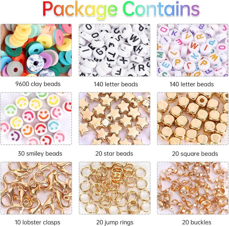 Clay Beads Bracelet Making Kit, Polymer Beads, Clay Bead Set, Clay Bead Bracelet Kit with Letter Beads Charms for Jewelry Necklace Making, Craft Gifts