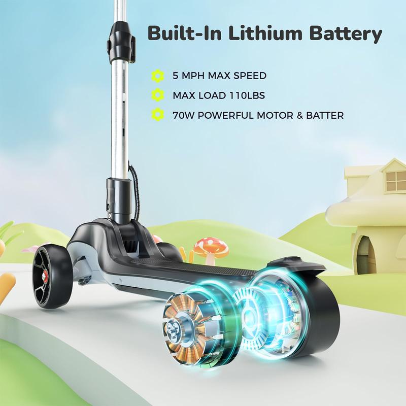 iScooter iK2 Electric Scooter for Kids Ages 3-8, Bluetooth Music Speaker, LED Light Wheels, Thumb Accelerator, 3 Adjustable Height Toddler Motorized Scooters, Foldable Scooter for Girls Boys