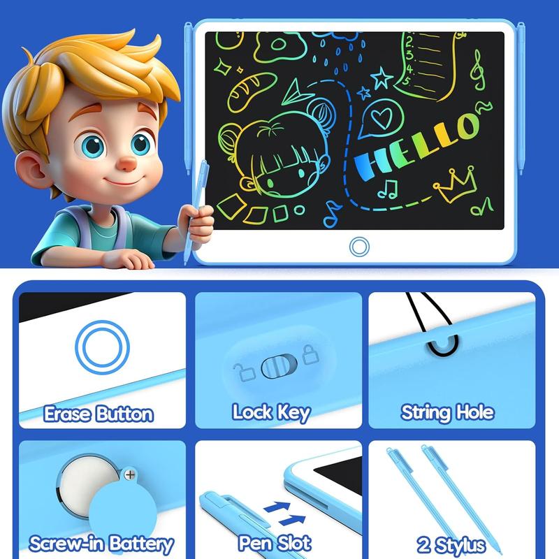 LCD Writing Tablet for Kids, 12 Inch Erasable Doodle Board Colorful Toddler Drawing Pad Mess Free Coloring Board Games Toys Gifts for Toddlers Boys Girls Adults