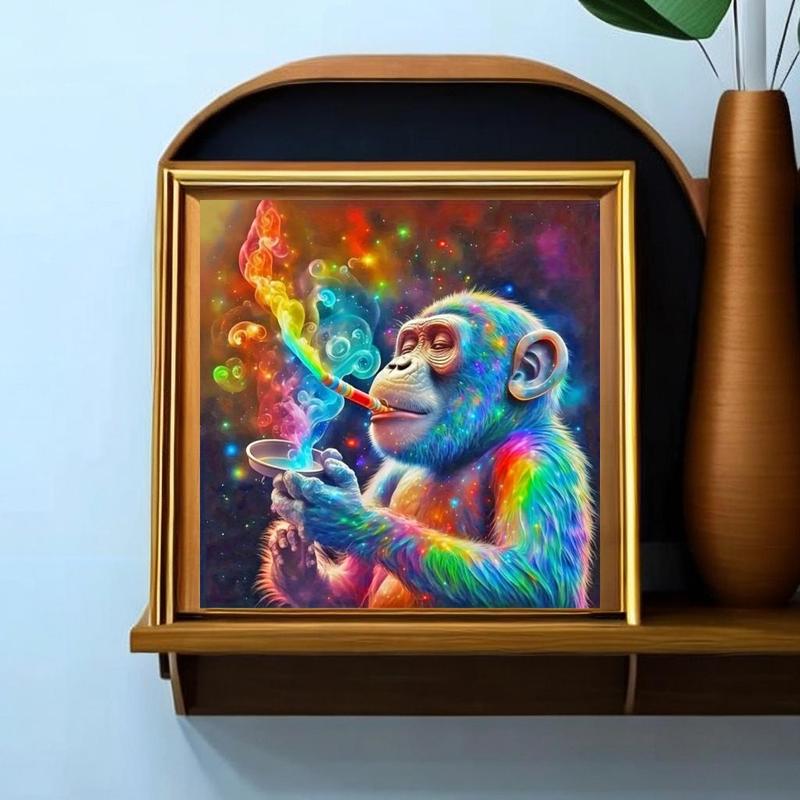 DIY Artificial Rhinestones Arts Painting Kit Without Frame, Chimpanzees Pattern DIY Painting, Handmade Craft Wall Art Decoration