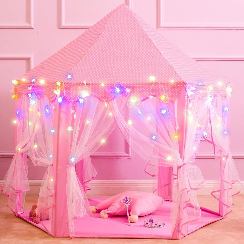 Christmas gift Princess Tent for Girls - Large Playhouse Castle with Star Lights, Tiara & Wand Toy | Indoor & Outdoor(55