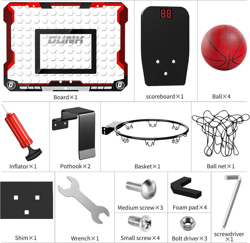 Red Basketball Hoop Indoor , Basketball Hoop for Door with 4 Balls, Indoor Mini Basketball Hoop, Basketball Game Toys