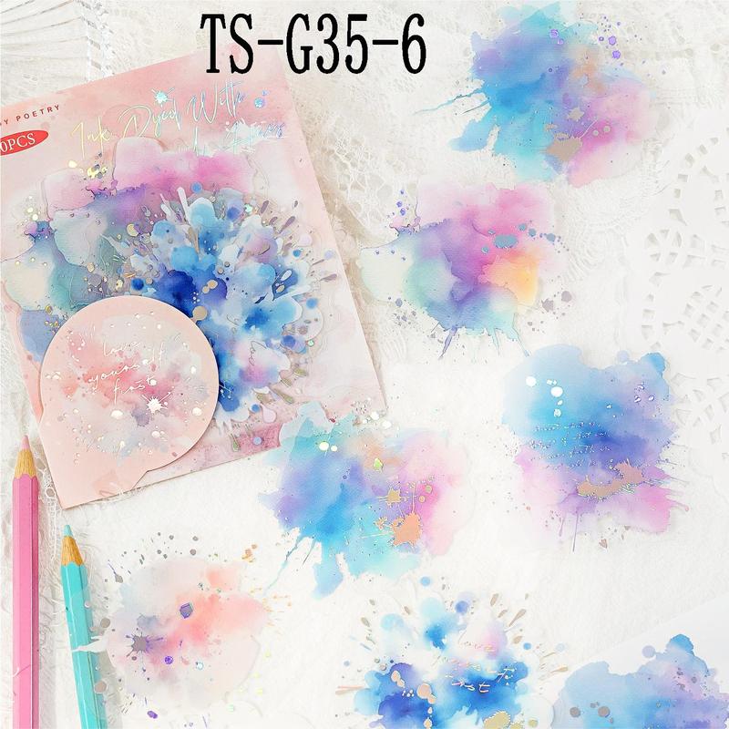 Watercolor Sticker, 10pcs set DIY Scrapbooking & Stamping Sticker, Decorative Sticker for Scrapbooking & Journal Making, Christmas Gift