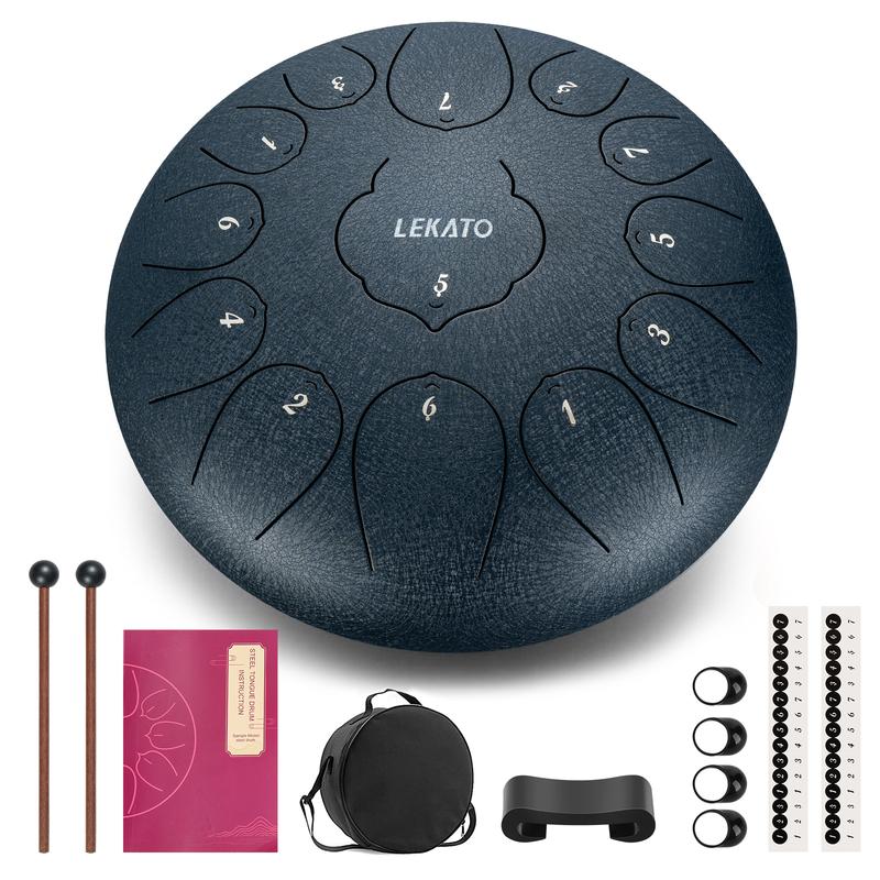 LEKATO Steel Tongue Drum Set,12 Inch 13 Notes C Key, w  Drum Mallet 4 Finger Pick Tone Sticker Storage Bag,Beginner Expert Zen Drum Percussion for Meditation Yoga Musical Education,Adult Kid Girl Boy Friend Music Lover Mother's Day Gift