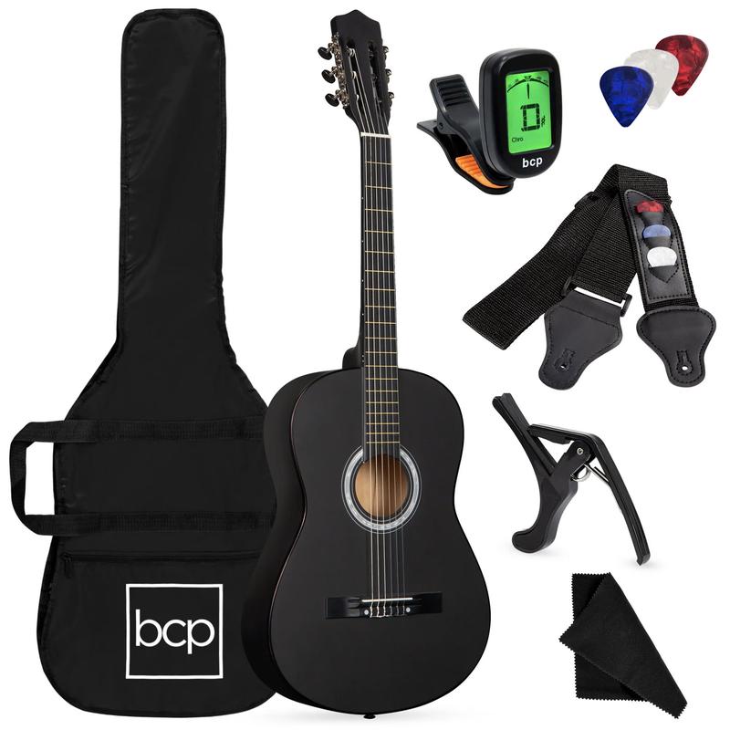 38in Beginner Acoustic Guitar Starter Kit w  Gig Bag, Strap, Strings - Light Blue, Dark Brown, Black, Blue - YOUTH MUSIC