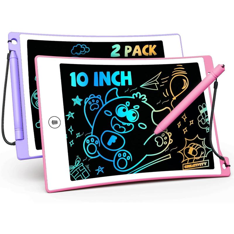 10in 2 Pack LCD Writing Tablet Coloring Doodle Board Drawing Sketch Pad for  with Anti-Lost Stylus,  Trip Educational  Toys Birthday for 3 4 5 6 7 Girls