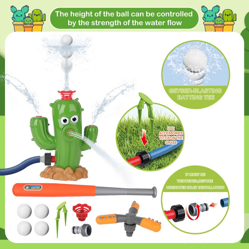 deAO Sprinkler Toy with Baseball Toy, Cacti Sprinkler Toy, Summer Water Toys, Pets Party Outdoor Toys Set, Beach Garden Lawn Party Game