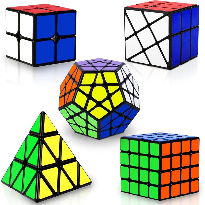 Speed Cube Set, Puzzle Cube, 2x2 4x4 Pyraminx Pyraminx Pyramid Phoenix Wheel Puzzle Cube Toy Gift for Children and Adults, 5-piece Set