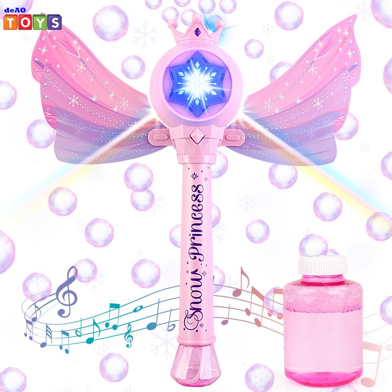 deAO Bubble Machine Fairy Bubble Wand Blower with Wings Musical & Light Up, Bubble Toys Outdoor Indoor Bubbles Toys Christmas Birthday Gift