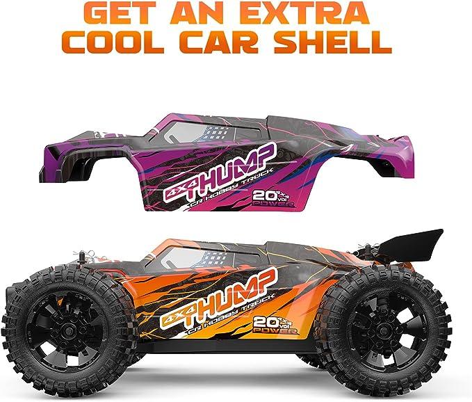 DEERC 200E 1:10 Large 3S Brushless High Speed RC Cars for Adults, 4X4 Fast RC Trucks W Extra Shell LED Headlight, 60 KM H, All Terrain Remote Control Car, Offroad Monster Truck for Boys,2 Battery rccar