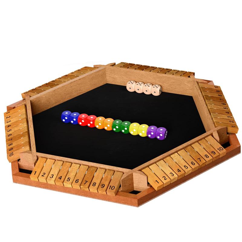 Shut The Box Game Wooden (1-6 Players)，6 Sided Large Wooden Board Game,Amusing Game for Learning Addition