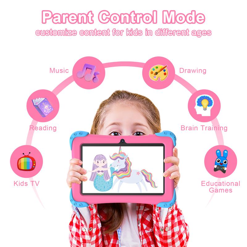 Kids Tablet 7 inch Android 12 Toddler Tablet Childrens Tablet for Kids 2-13 Quad-Core 2+32GB WiFi Bluetooth Dual Camera Parental Control with Drop-Proof Toddler Tablet Case Android Educational Gaming Tablet