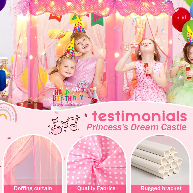 Sumbababy Princess Tent Pink Castle House with Fairy Lights for Girl Playhouse Indoor Outdoor Game Fun Perfect Toy Gifts Star Light  forkids