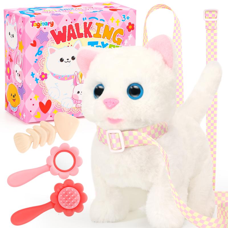 Plush Toys Electronic Toy Cat That Walking and Meowing,Tail Wagging Interactive Toy Cat ,Easter Christmas Birthday Gift