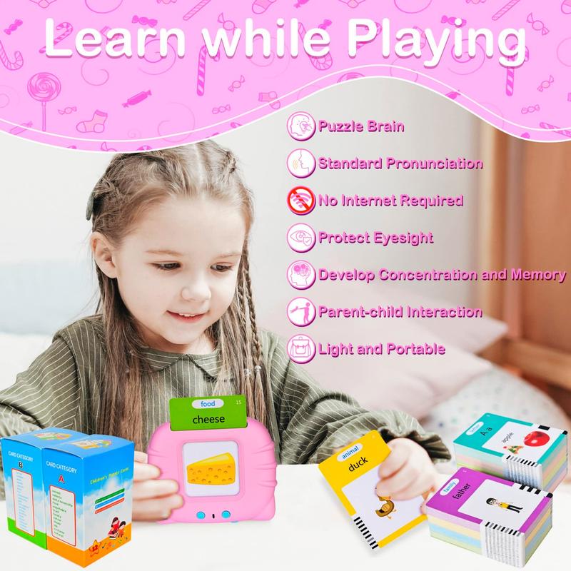 510 Talking Flash Cards for Kids 3-5 Years,Pocket Speech for Kids,Learning Montessori Toys,Speech Toys for Kids (Pink)