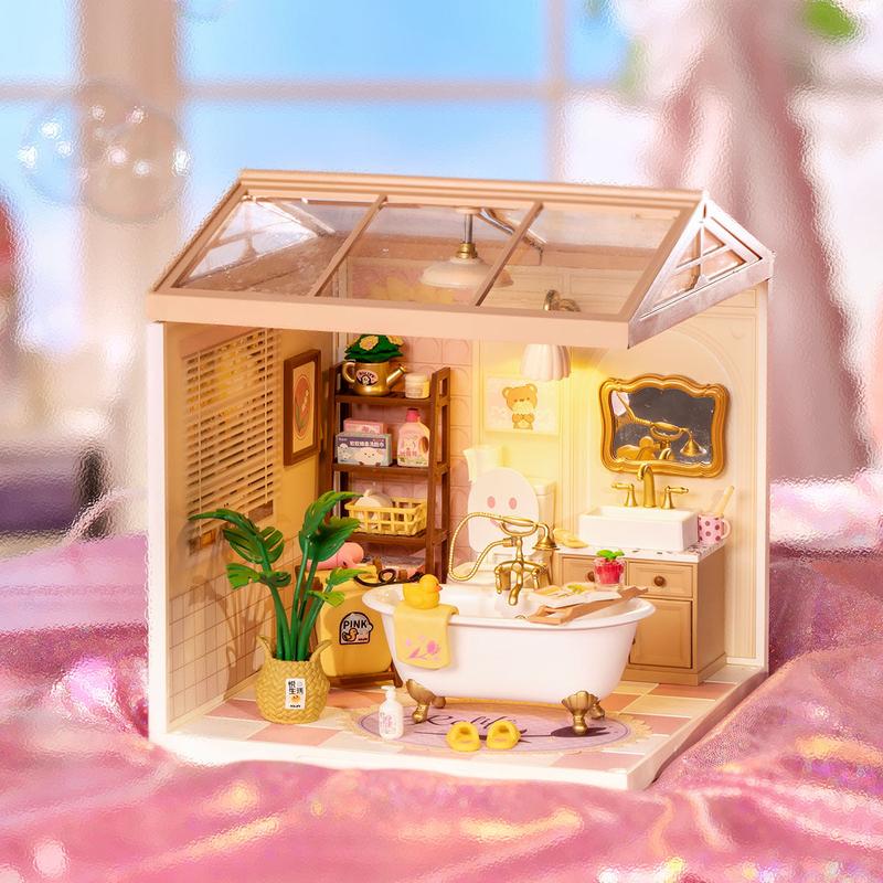 Rolife Pop Bubble Bathroom DIY Miniature House Kit DW014B with LED Lights Plastic Craft Kit & Fun Decorative Ornament