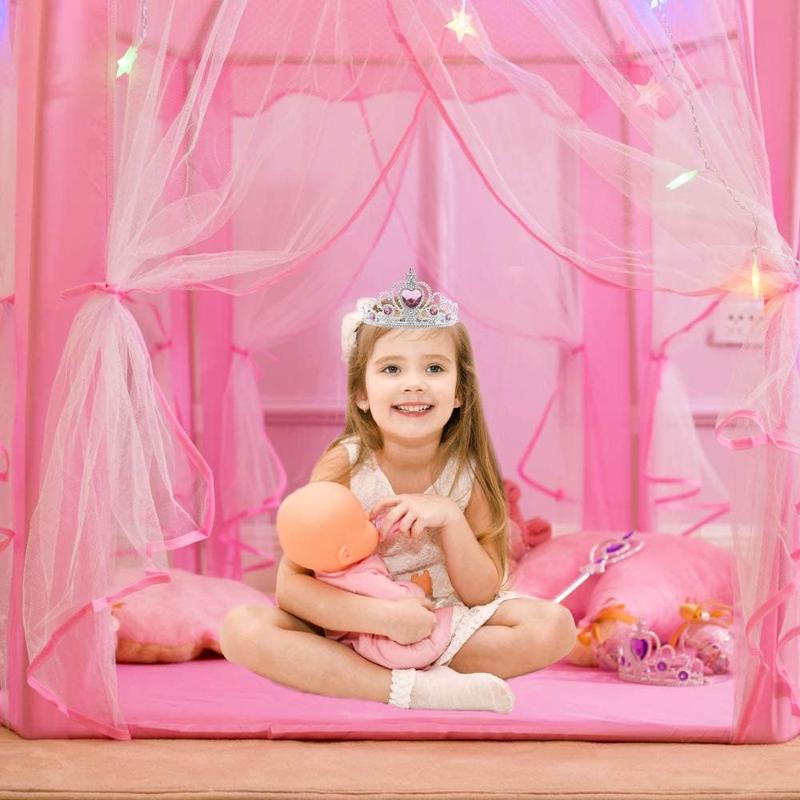 Christmas gift Princess Tent for Girls - Large Playhouse Castle with Star Lights, Tiara & Wand Toy | Indoor & Outdoor(55