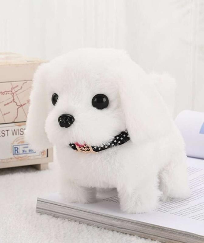 Walking Dog Bichon Interactive Electronic Pet Plush Toy Puppy and Moving Animated Nodding Head Gifts for Toddlers Birthday