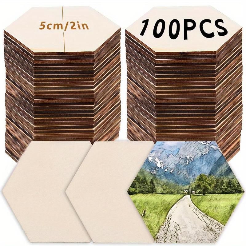 Unfinished Wooden Hexagon Piece, 100pcs 50pcs 25pcs 2 Inch Cutout For Wood Burning, Painting, Wall Decorations, DIY Woodworking Supplies