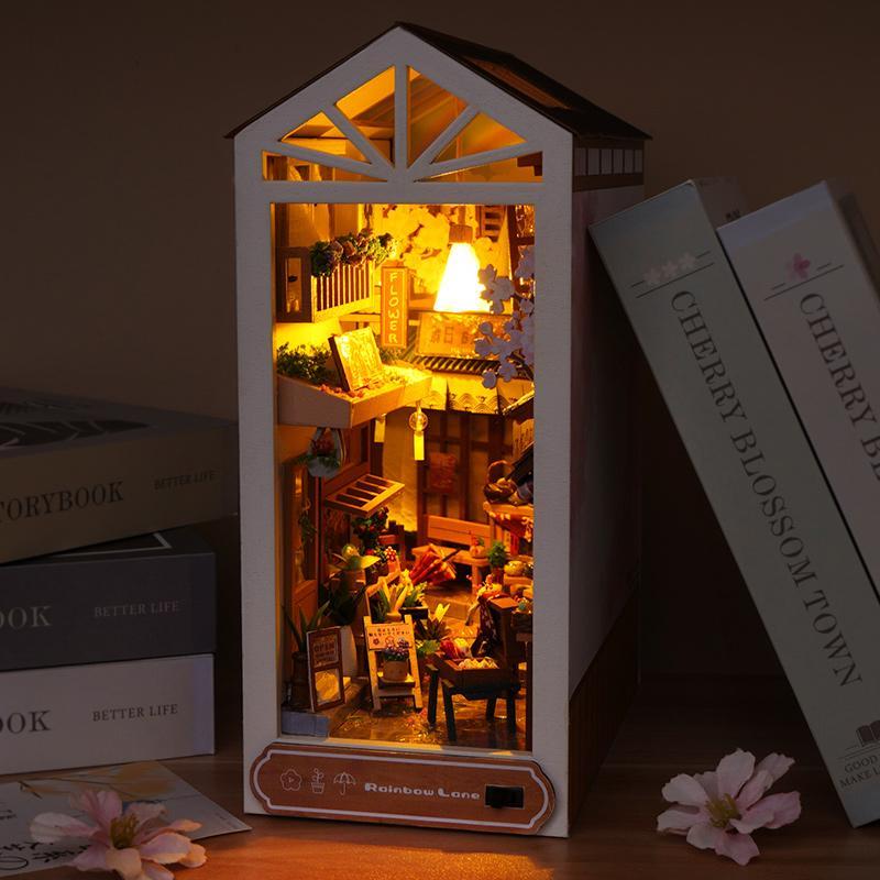 DIY Book Nook Kit, Mini Dollhouse Kit with Furniture with Light Effect, Bookshelf Home Decor Micro Model, Perfect Gift for Teenagers and Adults