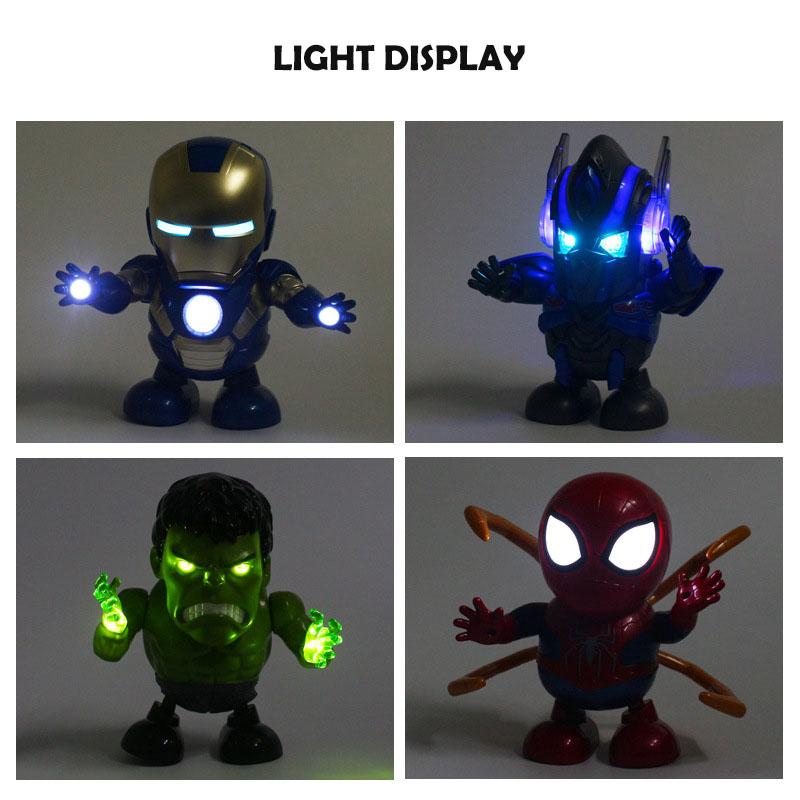 Dance Hero toy for kids, Dancing Robot with light and music, Iron Man, Spider Man, Batman, Hulk, Avengers. DC Figures.HEYBABE