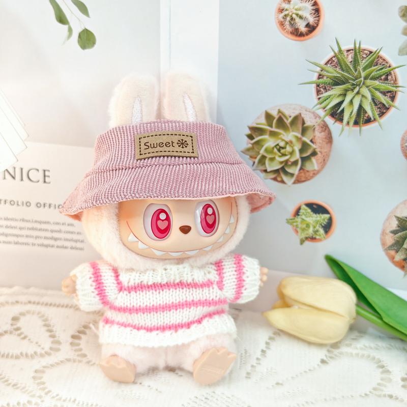 (Clothes Only) Doll Clothes labubu Monsters knit Clothes with Hat Bottle Camera Shoes Glasses, labubu Have A Seat and Macarons Version Christmas Winter Outfit