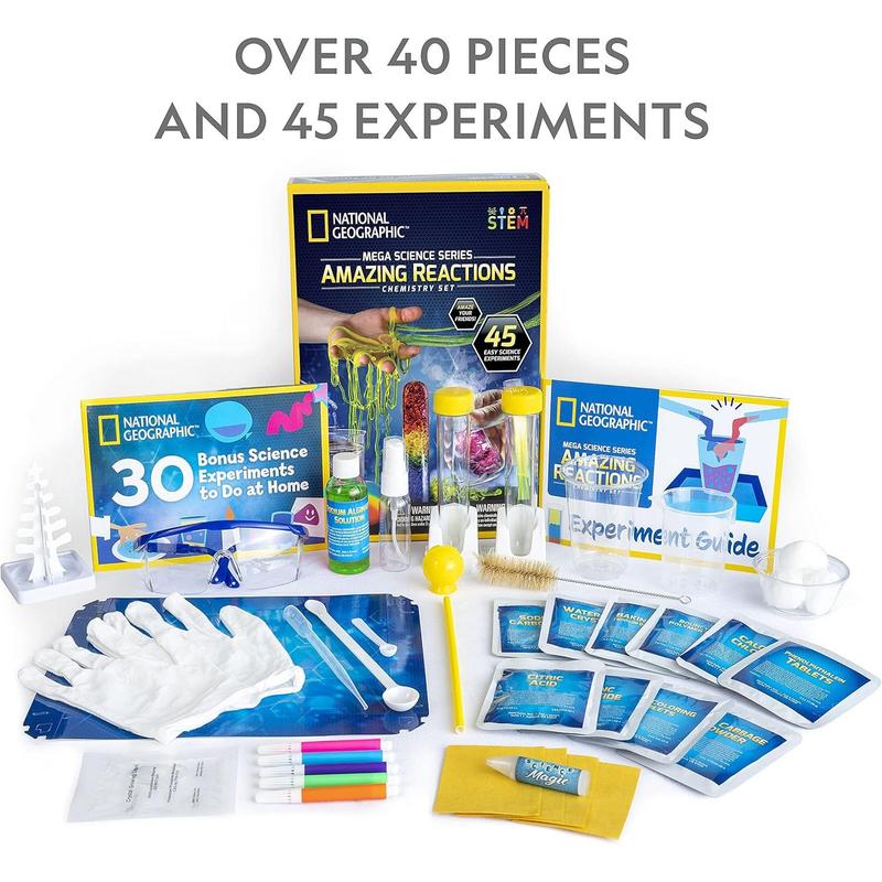 NATIONAL GEOGRAPHIC Amazing Chemistry Set - Chemistry Kit with 45 Science Experiments Including Crystal Growing and Reactions, Science Kit for Kids, STEM Gift for Boys and Girls ( Exclusive)