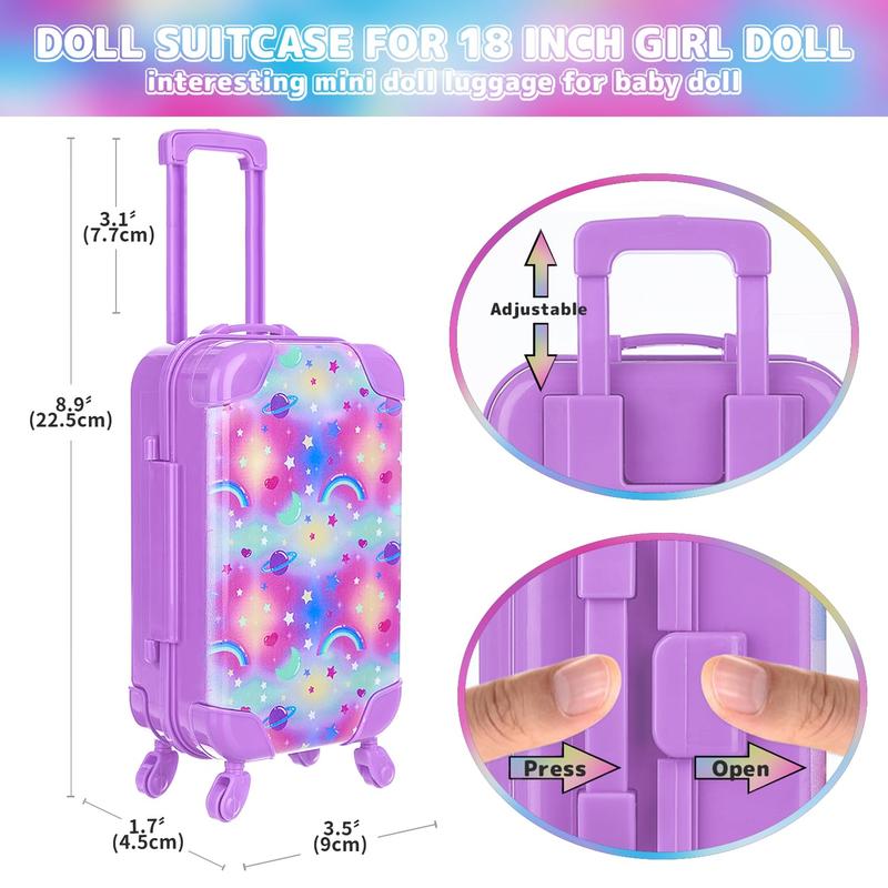 18 Inch Girl Doll Accessories Suitcase Set with Storage Box, Clothes, Skirt, Shoes, Crossbody Bag, Headband, Toy Phone, Toy Tablet (No Doll)