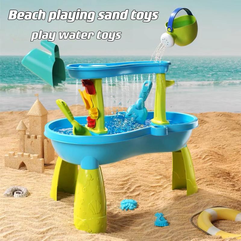 Kids Water Table for Toddlers 3-5, Rain Showers Splash Pond 2-Tier, Outdoor Playset for Toddlers, Backyard Summer Water Toys Sensory Sand and Water Table for Age 3-5 Boys Girls, Blue& Green