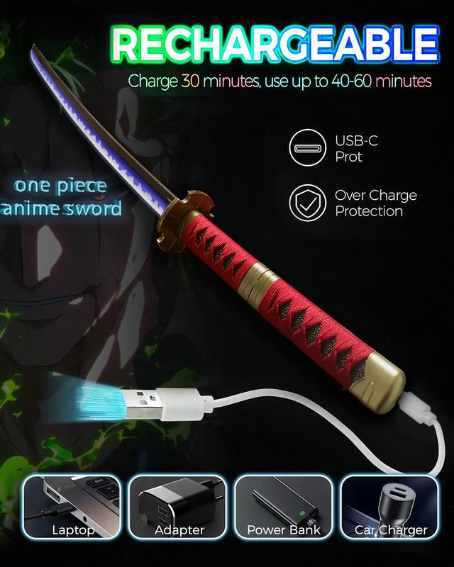 2.0 Upgraded Light Up One Piece Sandai Kitetsu Sword - 40 inches Plastic Anime cosplay prop with Belt & Stand