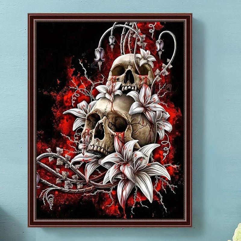 DIY Artificial Diamond Arts Painting Kit Without Frame, Cartoon Skull Pattern DIY Painting, Handmade Craft Wall Art Decoration