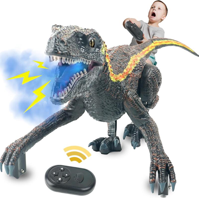 Remote Control Dinosaur - Realistic Electronic Velociraptor with 3D Eyes Shaking Head Light Sounds, Christmas Toy for Ages 3+ Boys and Girls dinosaur  animal