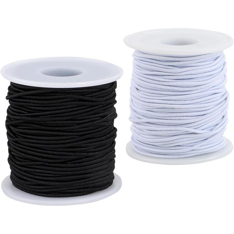 Stretchy String for Bracelets, 2 Rolls 1 mm, 1.2mm, 330 Feet Sturdy Elastic String Cord for Jewelry Making, Necklaces, Beading and Crafts (White Black (1.2mm)), Style	Elastic, Line Weight	Light