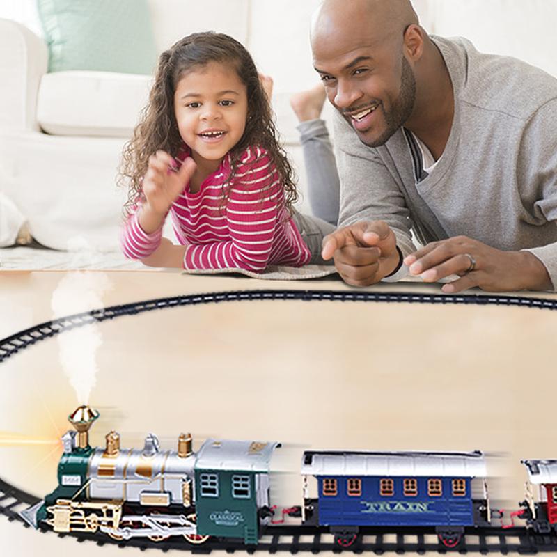 Wesprex Electric Train Set for Kids w Headlight, Realistic Sound, Battery-Operated Toy Train, 1 Locomotive, 2 Compartments, 10 Railway Tracks, Gift for Boys Girls Age 4 5 6 7 - Classic w Smoke