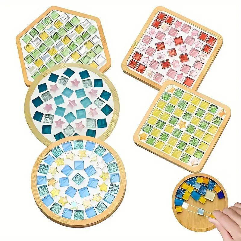 DIY Mosaic Tile Handmade Set, 1 Count Colorful Glass Cup Mat Set with Bamboo Base, Home Decoration Gift, Homemade Handicrafts, Exquisite Crafts