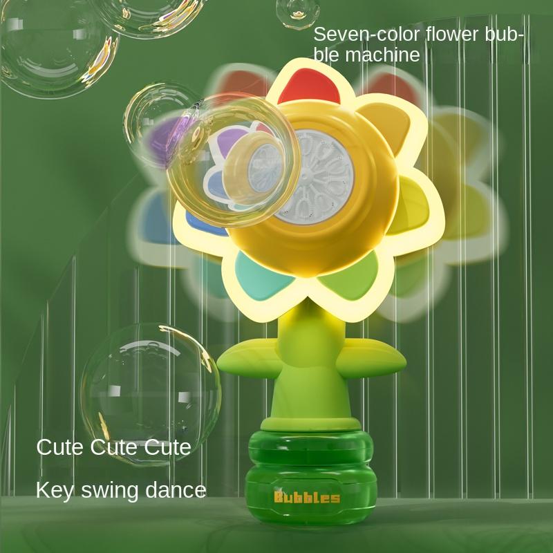 Seven-color Flower Bubble Machine,Handheld Design,Night Light ,Large Bubble Output,Sunflower,bubble twirler,wubble bubble balls,dinosaur bubblemachine,touchable  bubbles,fun bathtoy,zer hunt,bubblemachine toys,bubble twirler,bubbly blaster,burble machine