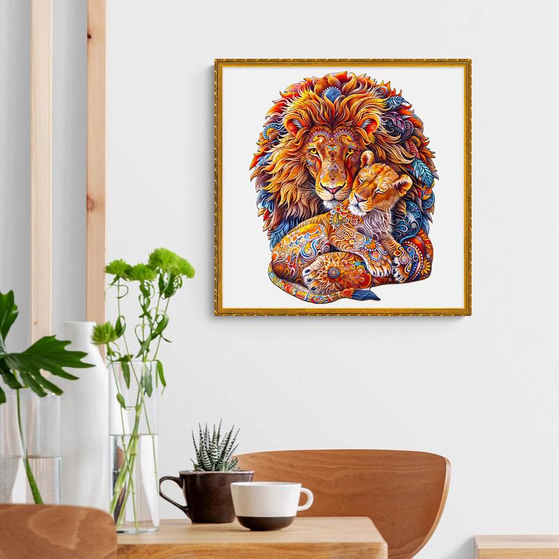 Fatherly Lion Wooden Jigsaw Puzzle - Perfect for Family Games and Activities