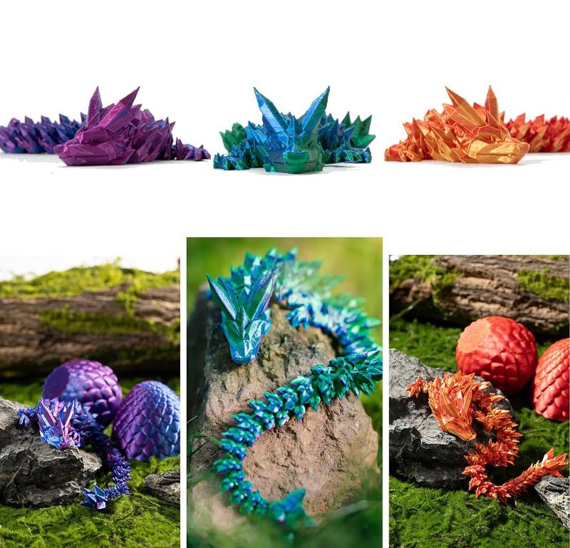 Articulated Adult Crystal Dragon eggs Matte Finish Crystal Dragon and Dragon Egg 4 Options , 3D PrintedFidget Toy (Dragon Only 12 Inches)