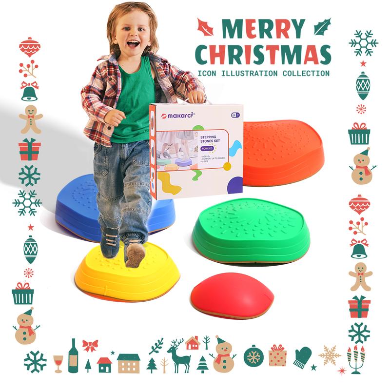 makarci Stepping Stones for Kids, 5pcs Non-Slip Plastic Balance River Stones for Promoting Children's Coordination Skills Sensory Play Equipment Toys Toddler Ages 3 4 5 6 7 8 Years