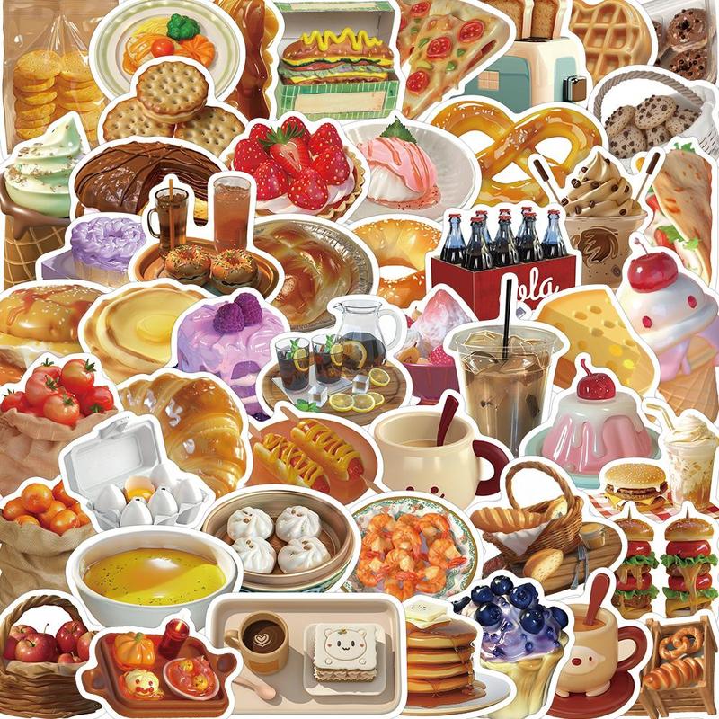 Food Themed Sticker, 50pcs set Cartoon Food Pattern Sticker, DIY Decorative Sticker for Phone Case & Computer & Guitar & Scrapbook