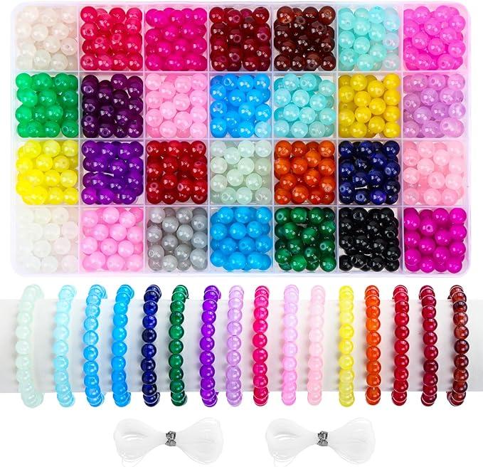 700pcs Glass Beads Kit for Jewelry Making, 28 Colors 8mm Crystal Beads Bulk for Bracelet DIY Crafts