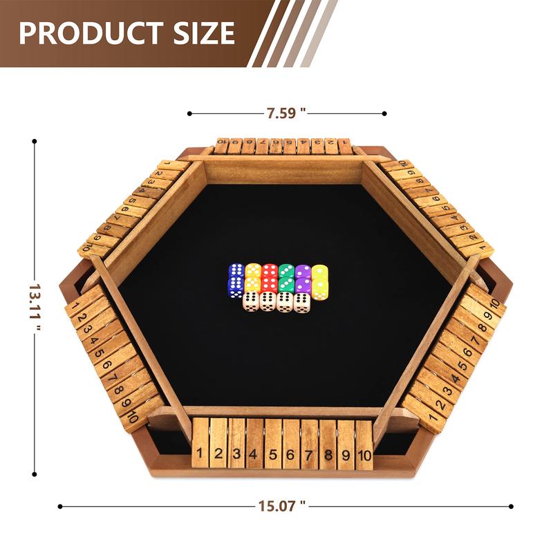 Shut The Box Game Wooden (1-6 Players)，6 Sided Large Wooden Board Game,Amusing Game for Learning Addition