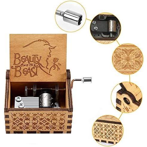 Beauty and The Beast Music Box, Valentine Christmas Birthday Anniversary Wooden Gift for Wife Girlfriend Husband Boyfriend Girl Hand Crank Present