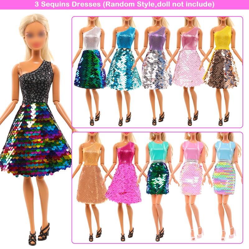 BARWA 11 Sets Doll Clothes Including 3 Sequins Dresses 4 Fashion Floral Dresses 4 Casual Outfits Tops and Pants for 11.5 inch Girl Dolls girl  doll