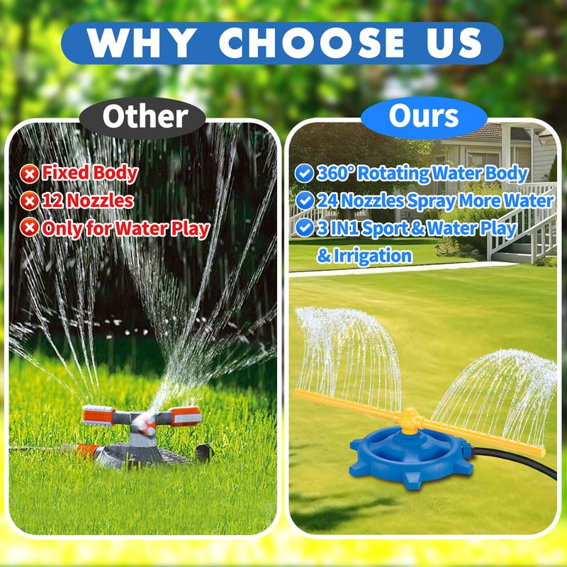 Water Sprinkler Toys for Kids 2 Ways to Play Water Toys Set Outdoor with 2 Types Nozzles