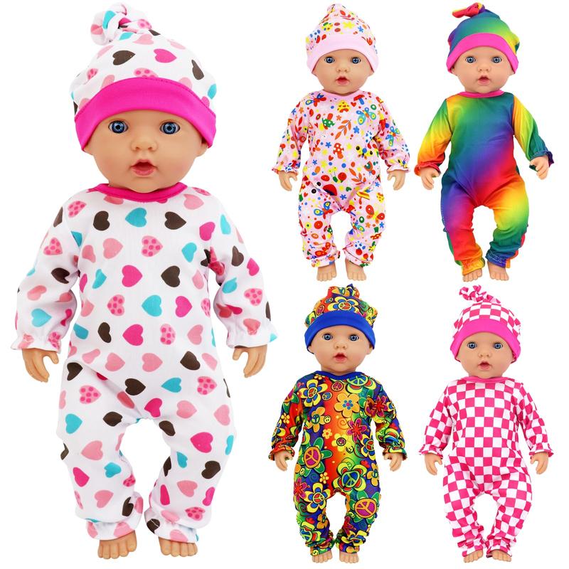 5 Sets Baby Doll Clothes with Sleeping Cap for 14-18 Inch Doll 10 Pcs Baby Doll Accessories Outfits Casual Wear for 17 Inch Doll