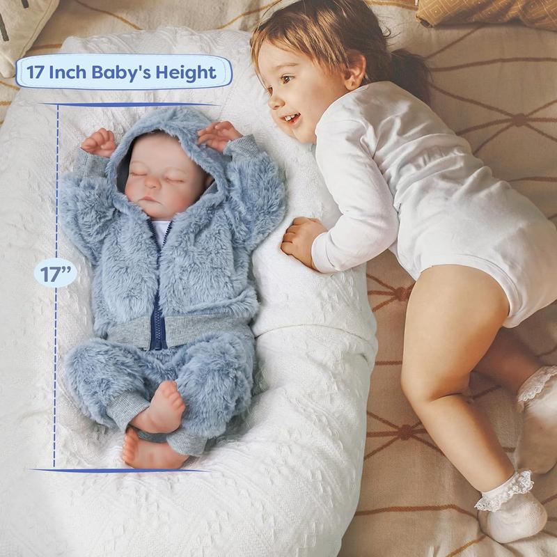 BABESIDE Lifelike Reborn Baby Dolls Boy - 17 inches Full Body Vinyl Anatomically Correct - Realistic Newborn Baby Dolls - Real Life Baby Doll Baby Boy with Feeding Kit Gift Box for Kids