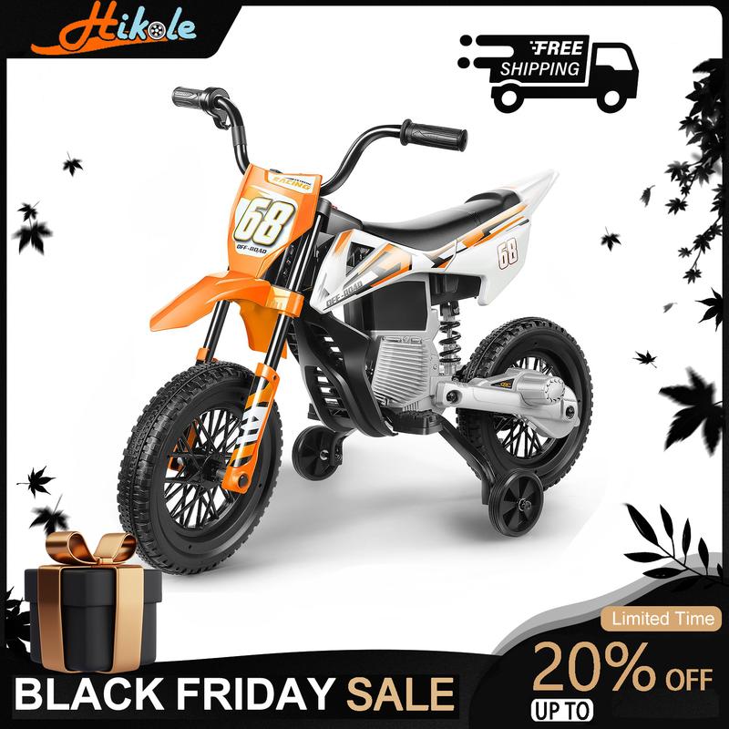 Hikole 12V Ride-ons Toys  Electric Dirt Bike, Training Wheels, Spring Suspension, Battery-Powered Ride On Toy Car for Toddler