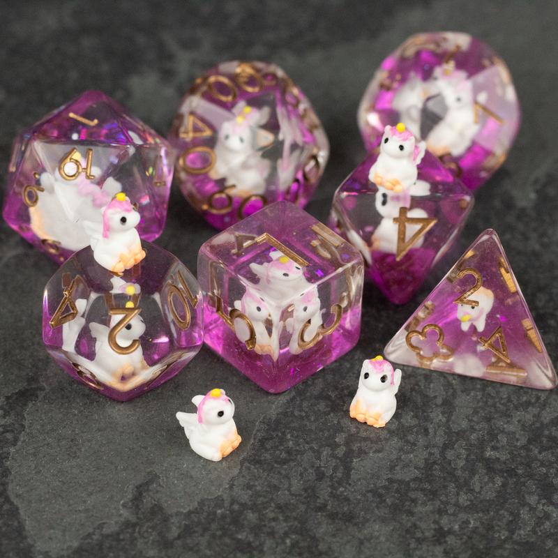 Pink Unicorn Inclusion DnD Dice Set - Dice for Dungeons and Dragons, D&D Dice, RPGs