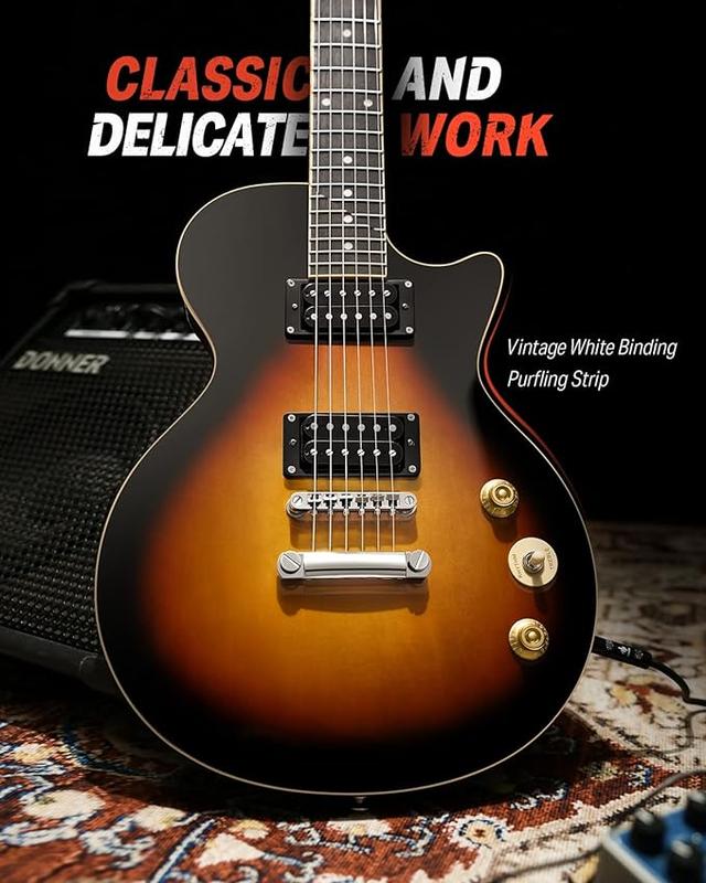 Donner 39 Inch LP Electric Guitar Solid Body Beginner Kit Sunburst Full Size, with Bag, Strap, Cable, for Beginner,DLP-124S